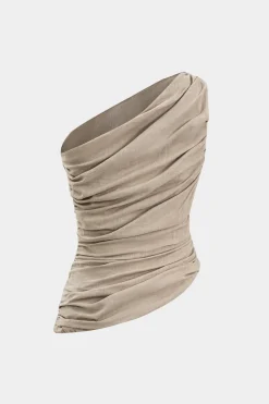 MICAS Tank Tops & Cami-Linen Ruched One Shoulder Tank Top BEIGE