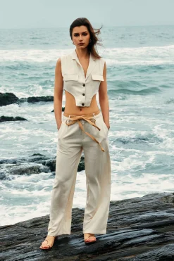 MICAS Pants-Linen Tie Waist Wide Leg Pants WHEAT