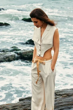 MICAS Pants-Linen Tie Waist Wide Leg Pants WHEAT