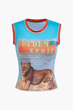 MICAS Tank Tops & Cami-Lion Print Tank Top BLUE