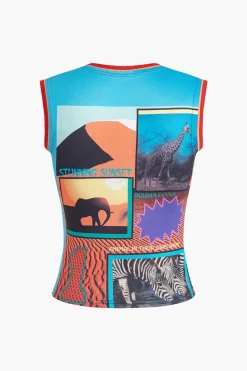 MICAS Tank Tops & Cami-Lion Print Tank Top BLUE