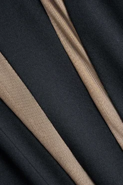 MICAS Bodysuits-Long Sleeve Patchwork Mesh Bodysuit BLACK