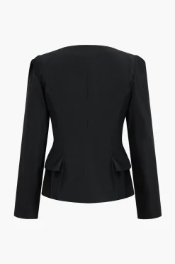 MICAS Skirt Sets-Long Sleeve Pocket Top And Skirt Set BLACK