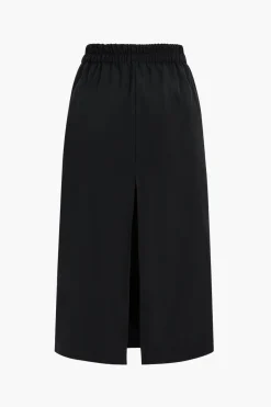 MICAS Skirt Sets-Long Sleeve Pocket Top And Skirt Set BLACK