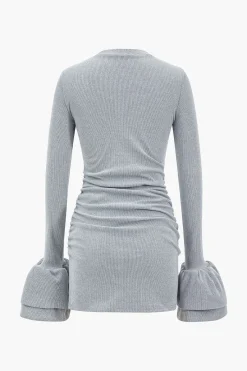 MICAS Mini Dresses|Long Sleeve Dresses-Long Sleeve Puff Sleeve Round Neck Mini Dress LIGHT GRAY