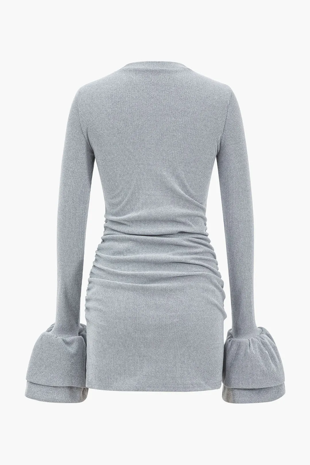 MICAS Mini Dresses|Long Sleeve Dresses-Long Sleeve Puff Sleeve Round Neck Mini Dress LIGHT GRAY