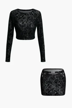 MICAS Skirt Sets-Long Sleeve Top And Cut Out Skirt Set BLACK