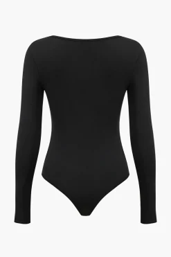 MICAS Bodysuits-Long Sleeve Zipper Front Bodysuit BLACK