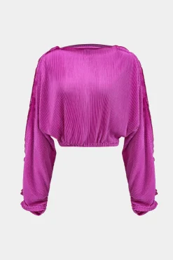 MICAS Pant Sets-Long-Sleeve Top And High Waist Wide Leg Trousers Set RASPBERRY