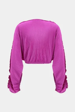 MICAS Pant Sets-Long-Sleeve Top And High Waist Wide Leg Trousers Set RASPBERRY