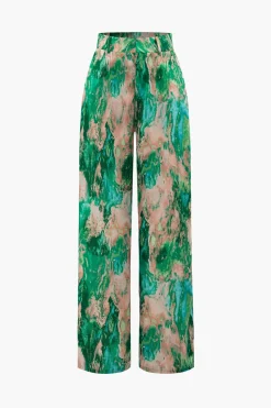 MICAS Pants-Marble Print High Waisted Full-length Straight Leg Pants