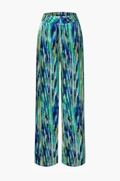 MICAS Pants-Marble Print High Waisted Full-length Straight Leg Pants