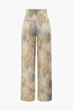 MICAS Pants-Marble Print High Waisted Full-length Straight Leg Pants