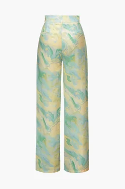 MICAS Pants-Marble Print High Waisted Full-length Straight Leg Pants
