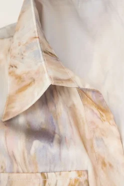 MICAS Blouses & Shirts-Marble Print Twist Hem Crop Shirt MULTICOLOR