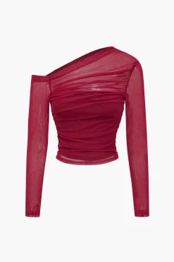 MICAS Long Sleeve Tops|Long Sleeves Tops-Mesh Asymmetrical Long-Sleeve Top