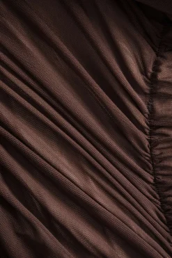 MICAS Long Sleeve Dresses|Mini Dresses-Mesh Backless Long Sleeve Mini Dress BROWN