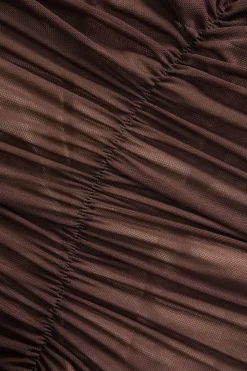 MICAS Long Sleeve Dresses|Mini Dresses-Mesh Backless Long Sleeve Mini Dress BROWN