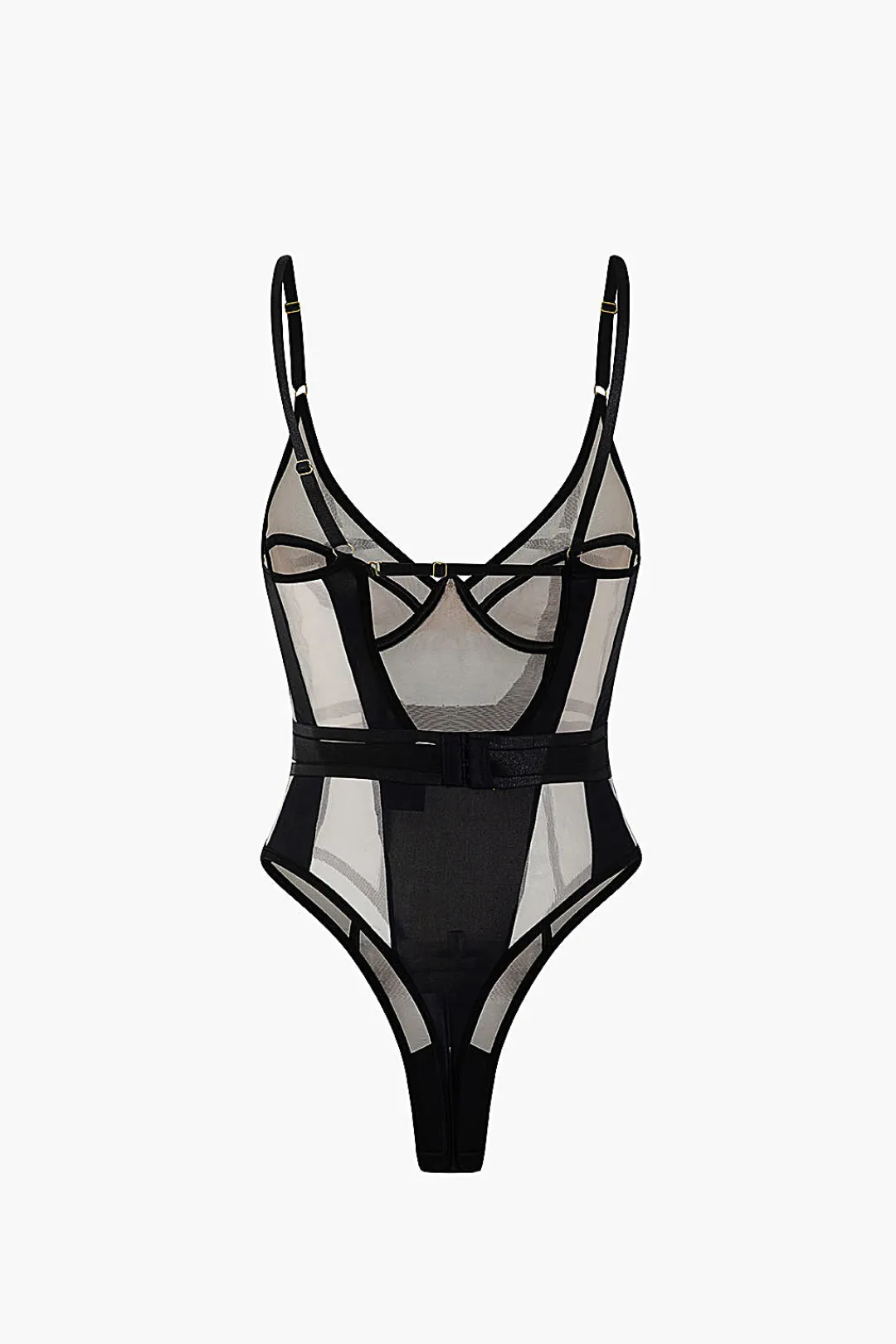 MICAS Lingerie & Sleepwear-Mesh Backless Sheer Sleeveless Bodysuit Contrast Color