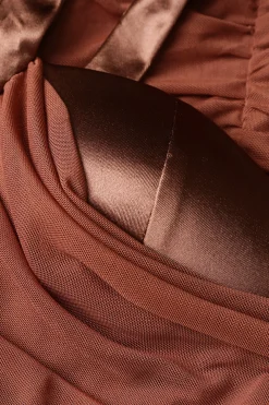 MICAS Mini Dresses-Mesh Draped Bodycon Mini Dress CINNAMON