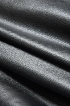 MICAS Bodysuits-Mesh Faux Leather Patchwork Long Sleeve Bodysuit BLACK