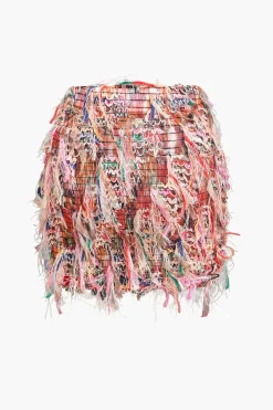 MICAS Skirt Sets-Mesh Fringe Long Sleeve Skirt Set PINK