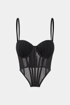 MICAS Tank Tops & Cami-Mesh Lace Corset Bustier Cami Top BLACK