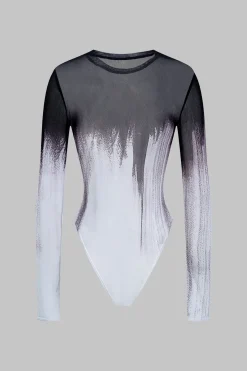 MICAS Bodysuits-Mesh Long Sleeve Contrast Print Bodysuit WHITE