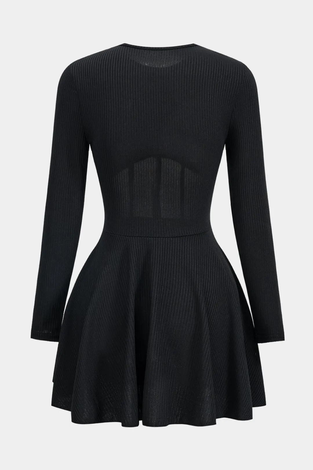 MICAS Long Sleeve Dresses|Mini Dresses-Mesh Patchwork Corset Long Sleeve Mini Dress BLACK