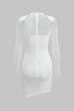 MICAS Mini Dresses|Long Sleeve Dresses-Mesh Patchwork Long Sleeve Sheer Mini Dress WHITE