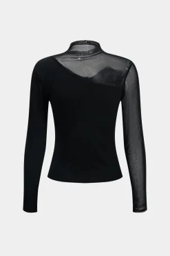 MICAS Long Sleeve Tops|Long Sleeves Tops-Mesh Patchwork Long-Sleeve Top BLACK