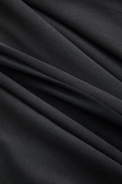 MICAS Bodysuits-Mesh Patchwork Round Neck Long Sleeve Bodysuit BLACK