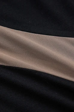 MICAS Bodysuits-Mesh Patchwork Round Neck Short Sleeve Bodysuit BLACK