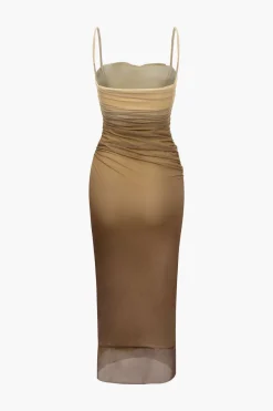 MICAS Maxi Dresses-Mesh Ruched Cami Maxi Dress