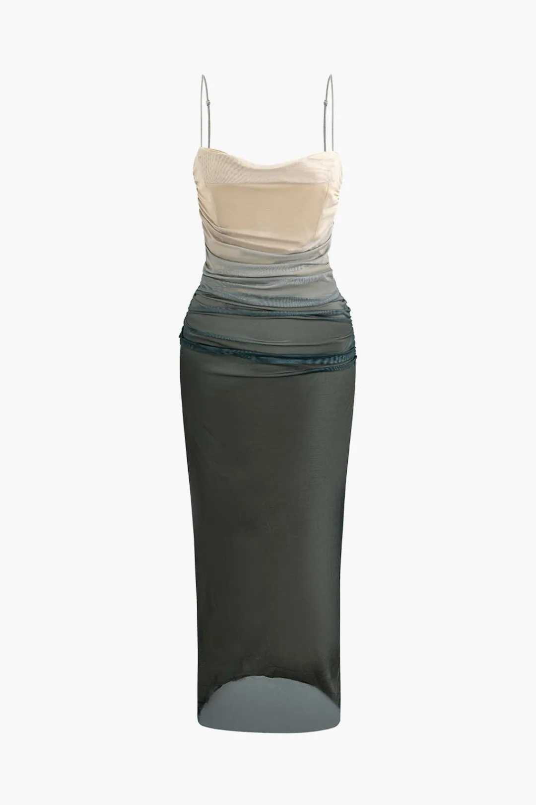 MICAS Maxi Dresses-Mesh Ruched Cami Maxi Dress