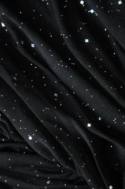 MICAS Mini Dresses|Long Sleeve Dresses-Mesh Ruched Long Sleeve Square Neck Mini Dress BLACK