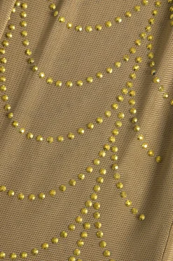MICAS Long Sleeve Dresses|Maxi Dresses-Mesh Sheer Rhinestone Maxi Dress PURE GOLD