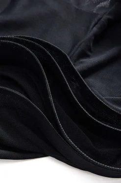 MICAS Midi Dresses-Mesh Sheer Sleeveless Midi Dress BLACK