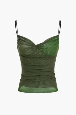 MICAS Tank Tops & Cami-Mesh Twist Knot Cami Top MILITARY