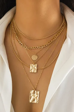 MICAS Necklaces|Accessories-Metal Chain Geometric Pendant Necklace GOLD