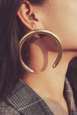 MICAS Earrings|Accessories-Metal Exaggerated Geometric Semicircular Earrings GOLD