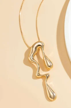 MICAS Necklaces|Accessories-Metal Irregular Teardrop Liquid Design Necklace PURE GOLD