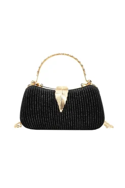 MICAS Bags|Accessories-Metal Leaf Clutch Bag BLACK
