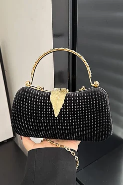 MICAS Bags|Accessories-Metal Leaf Clutch Bag BLACK