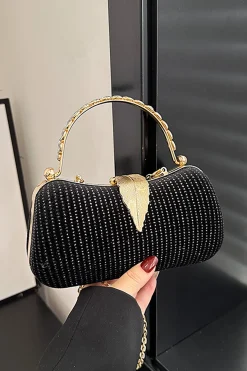 MICAS Bags|Accessories-Metal Leaf Clutch Bag BLACK