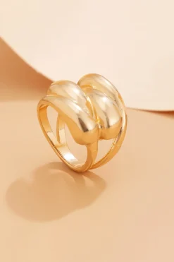 MICAS Accessories-Metal Open Geometric Water Drop Hug Ring GOLD