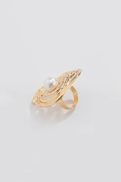 MICAS Accessories-Metal Pearl Exaggerated Ring GOLD