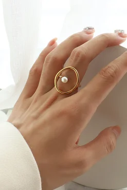 MICAS Accessories-Metal Pearl Ring GOLD