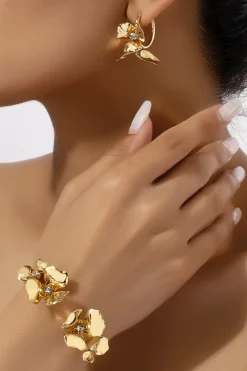 MICAS Earrings|Accessories-Metal Petal Earrings And Open Bangle GOLD
