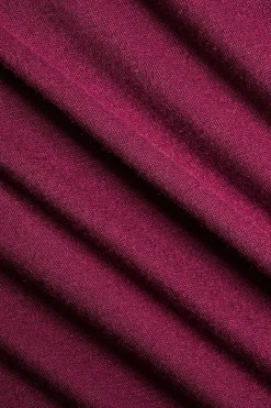 MICAS Bodysuits-Metallic Asymmetrical Ruched Long Sleeve Bodysuit BURGUNDY